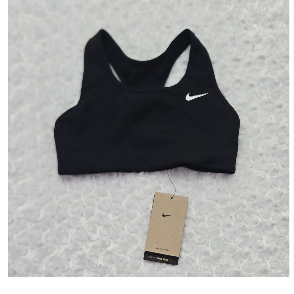 Nike Swoosh Dri-FIT Sports Bra XS Black Medium Support Racerback BV3630-010